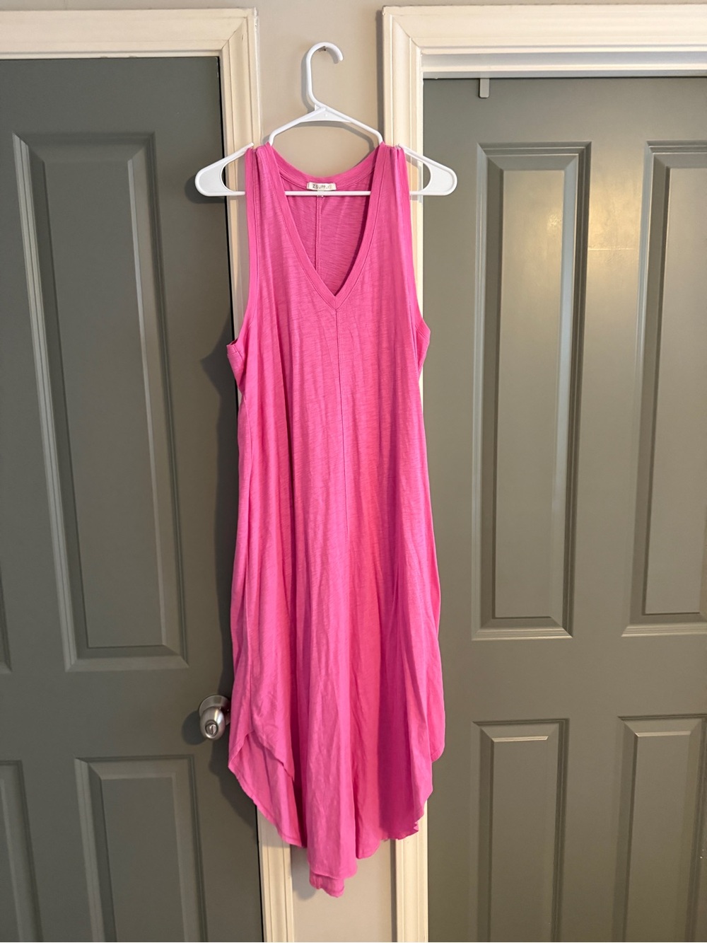 Z Supply Bright Pink V-Neck Midi Tank Dress